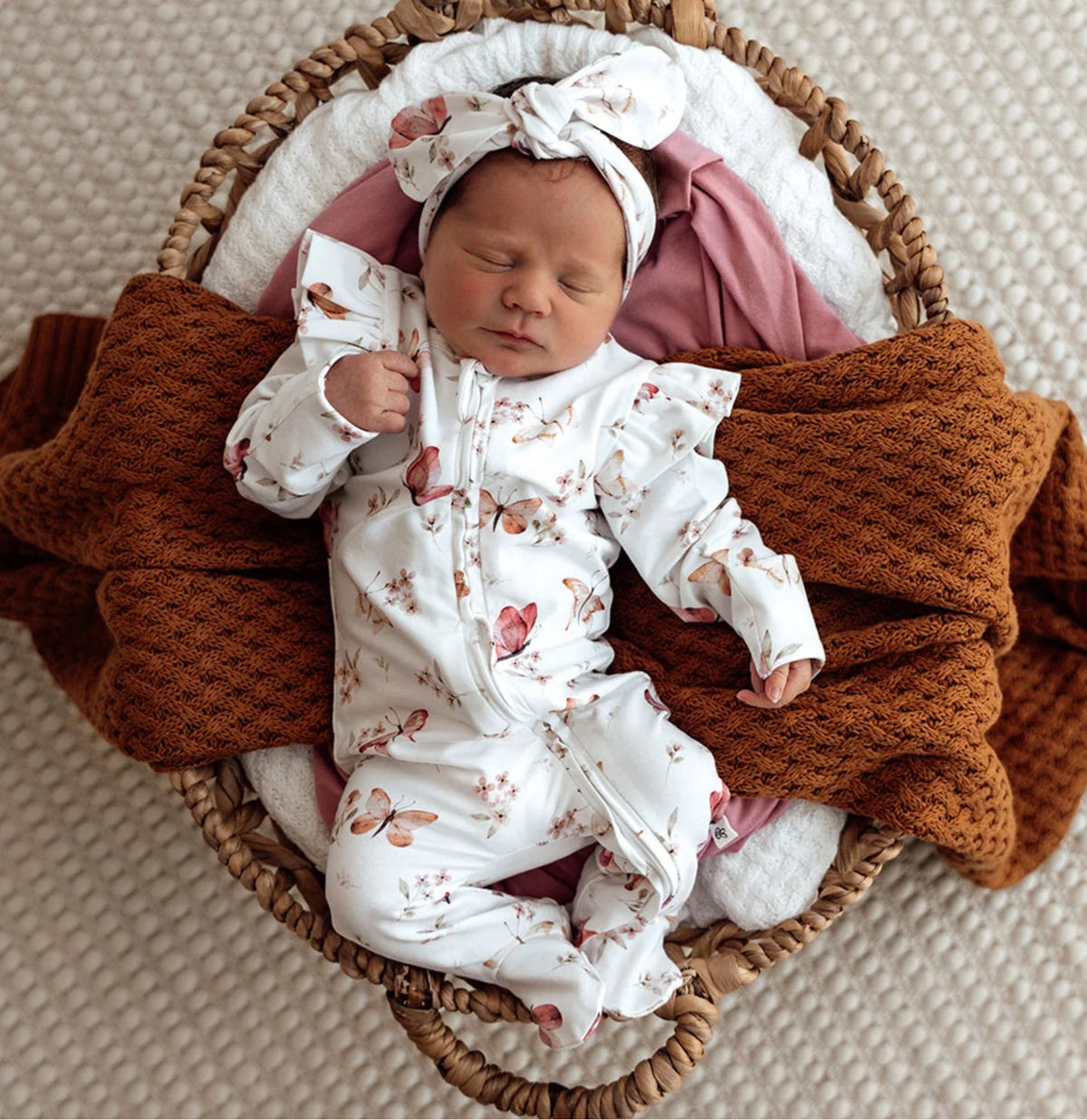 Butterfly Organic Snuggle Sleepsuit Zip Footie with Frill