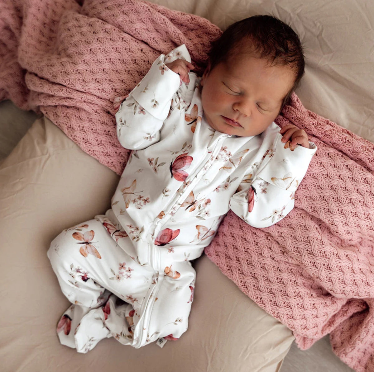 Butterfly Organic Snuggle Sleepsuit Zip Footie with Frill