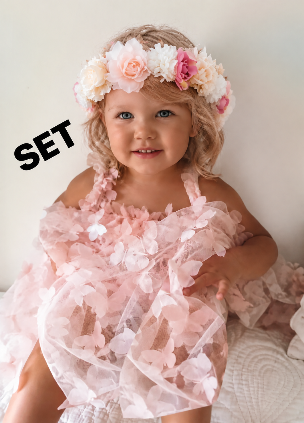 SET - Butterfly Tulle Dress  + Melody flower crown
