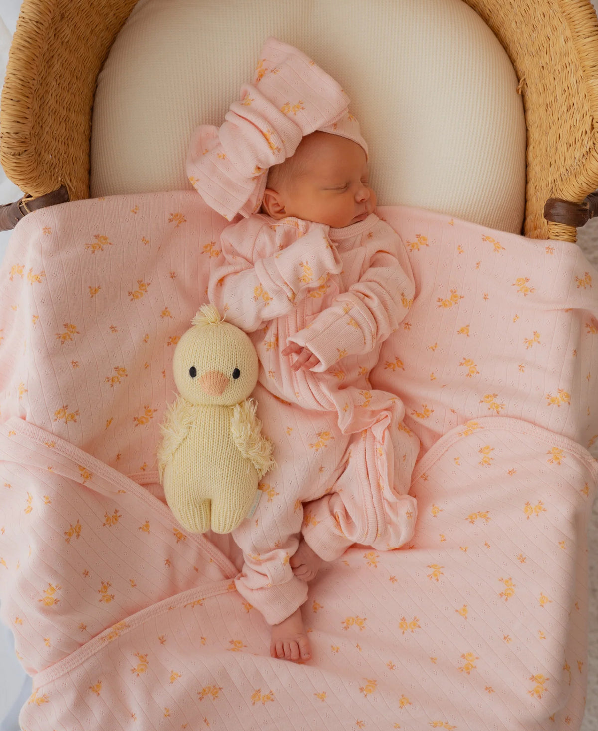 2 pce Set - ESSENTIAL FRILL ZIP ROMPER | TINY YELLOW FLORAL POINTELLE plus HEADBAND