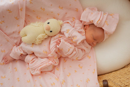 2 pce Set - ESSENTIAL FRILL ZIP ROMPER | TINY YELLOW FLORAL POINTELLE plus HEADBAND