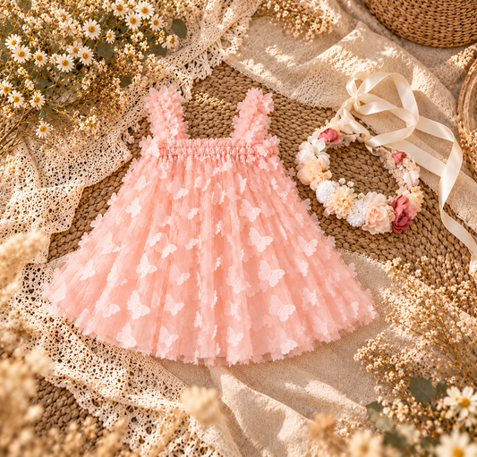 SET - Butterfly Tulle Dress  + Melody flower crown