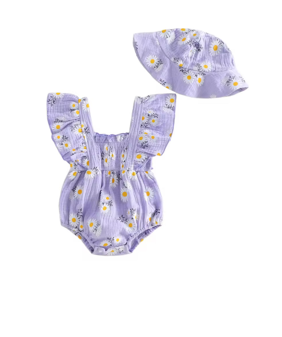 BABY GIRLS CLOTHING - Special Price- Marlaney cotton Romper  - Bonus Hat