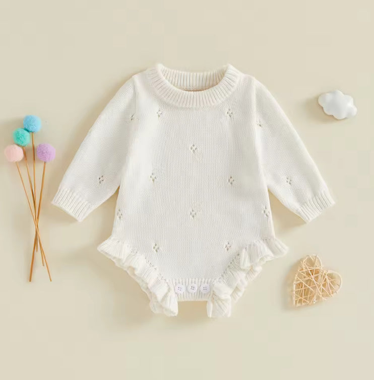 Annie eyelet knit pointelle Romper- White