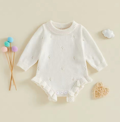 Annie eyelet knit pointelle Romper- White