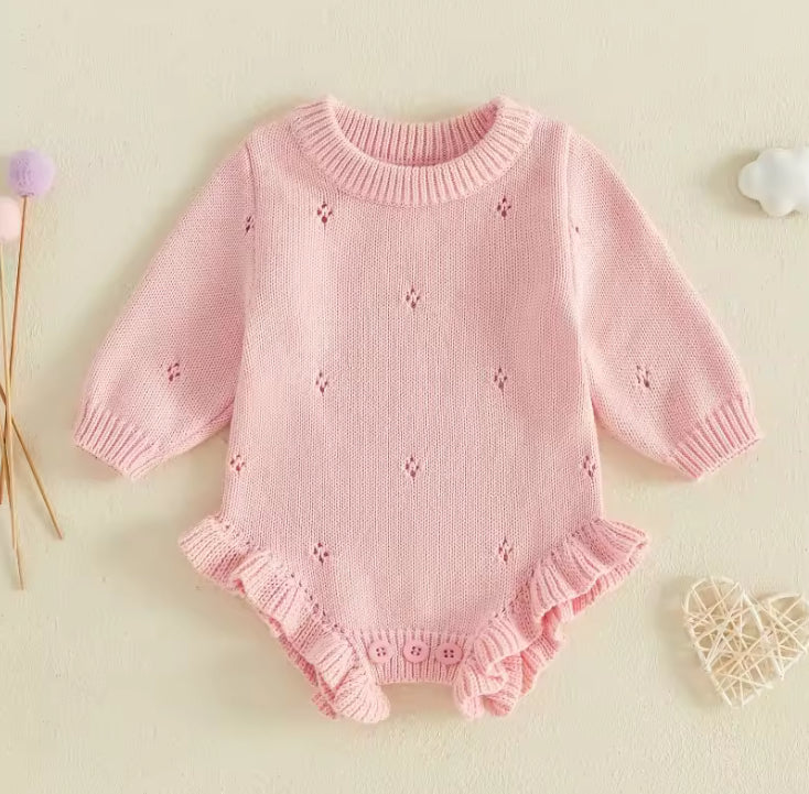 Annie eyelet knit pointelle Romper- Pink