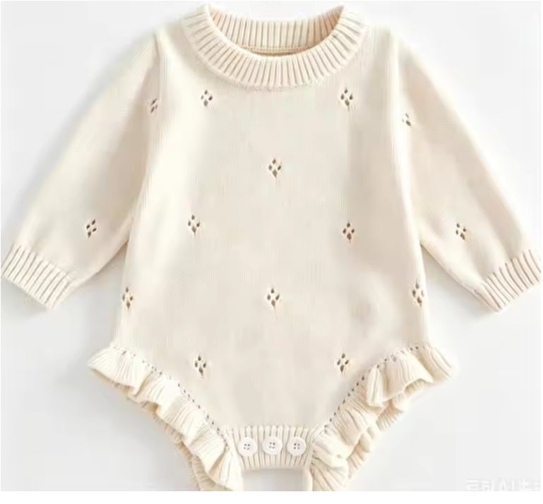 Annie eyelet knit pointelle Romper- Ivory Beige