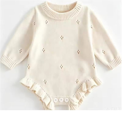 Annie eyelet knit pointelle Romper- Ivory Beige