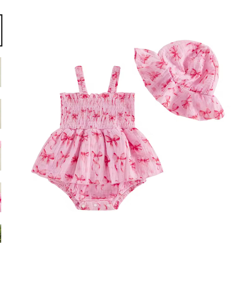 Bow print Romper - bonus hat - special price