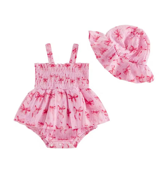 Bow print Romper - bonus hat - special price