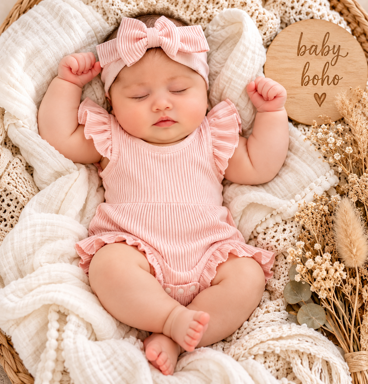 2 pce ribbed romper headband Set- Pink- special price