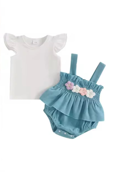 🌸🌸 BABY GIRLS CLOTHING -  Overall flower Romper 2 pce Set
