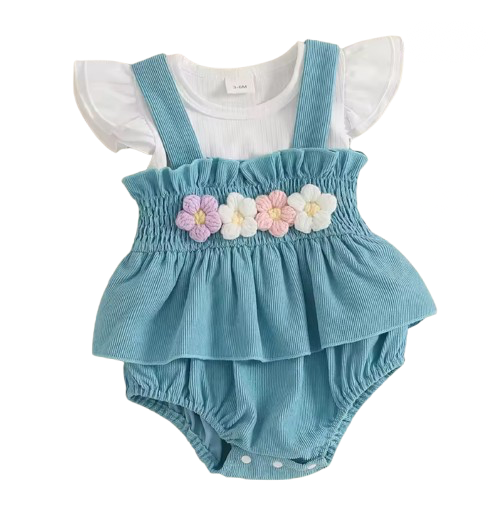 🌸🌸 BABY GIRLS CLOTHING -  Overall flower Romper 2 pce Set