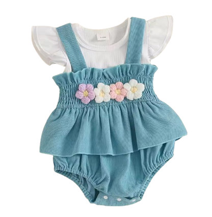 🌸🌸 BABY GIRLS CLOTHING -  Overall flower Romper 2 pce Set