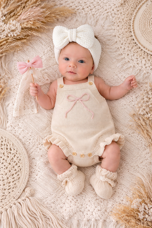 🌸🌸 BABY GIRLS CLOTHING - Special Price- Knit bow cotton Romper