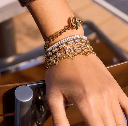 18k gold plated stainless steel t-bar cubic zirconia Bracelet- special price