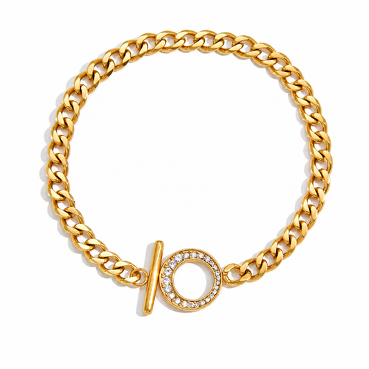 18k gold plated stainless steel t-bar cubic zirconia Bracelet- special price