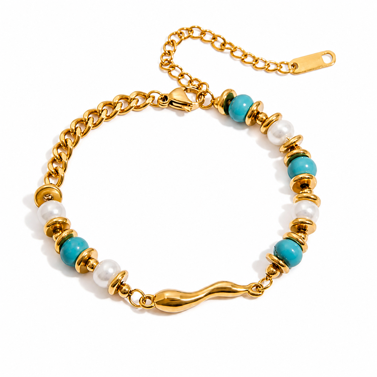 18k gold plated stainless steel turquoise pearl Bracelet- special price