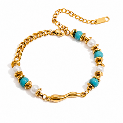 18k gold plated stainless steel turquoise pearl Bracelet- special price