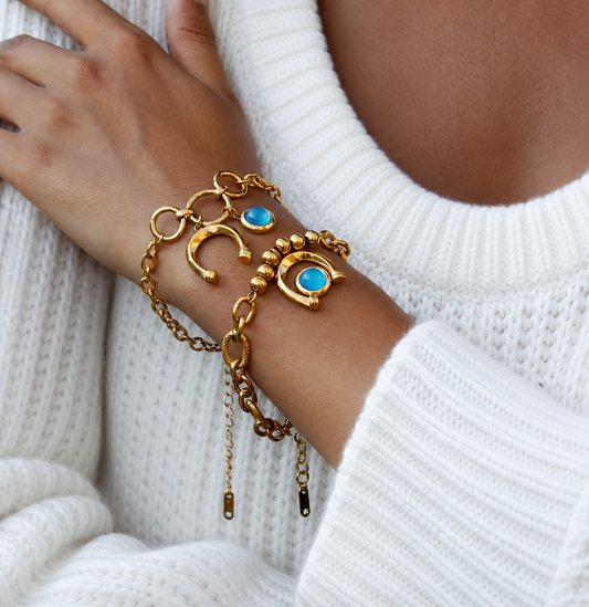 18k gold plated stainless steel turquoise  horse shoe charm Bracelet Set-special price
