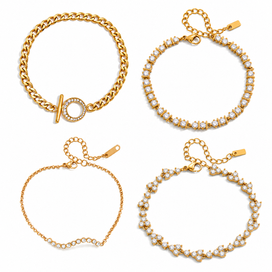 18k gold plated stainless steel cubic zirconia Bracelet 4 pce Set - special price