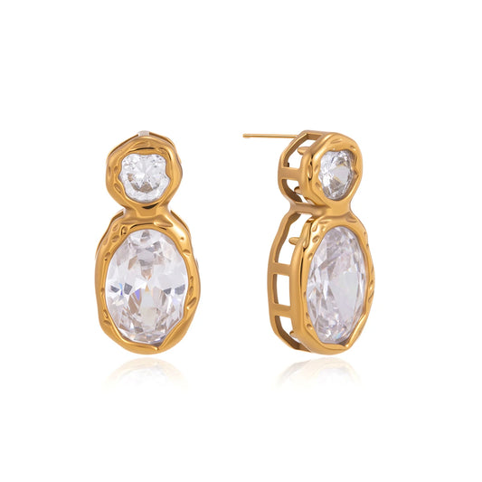 18k gold PVD large cubic zirconia fashion stainless steal Earrings- Special Price