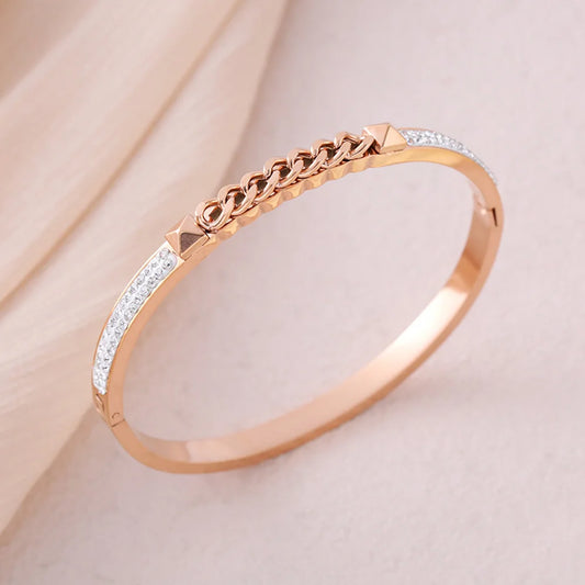 Polished Rose Gold stainless steal chain cubic zirconia Bangle Special Price