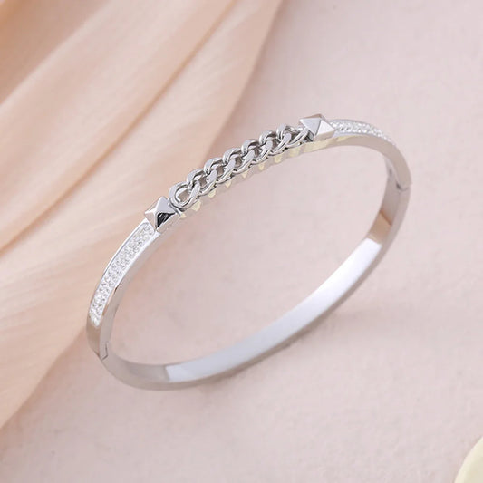 Polished stainless steal chain cubic zirconia Bangle Special Price