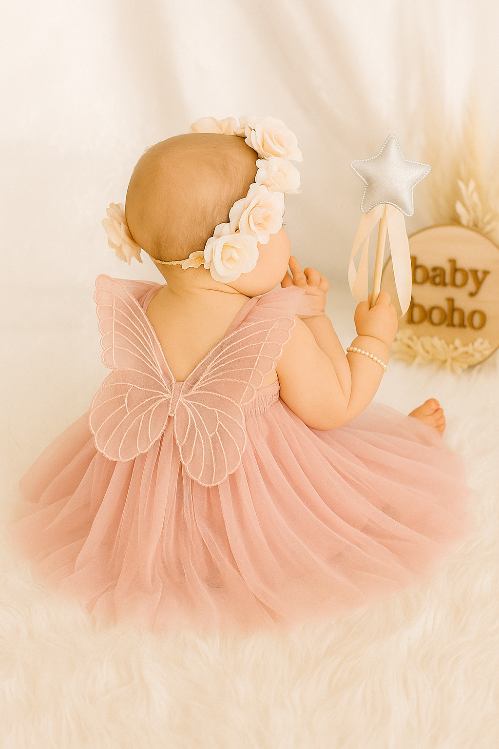 Angel wing tulle Dress - Dusty Pink