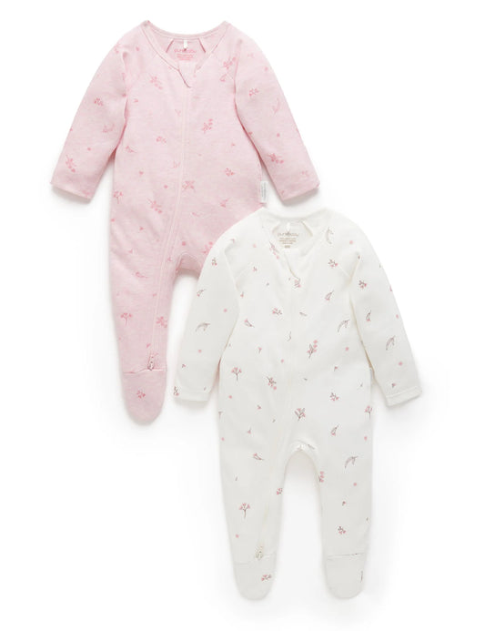 Organic cotton -Blossom 2 Pack Zip Growsuit- special price