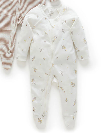 Organic cotton - Wattle Bee 2 Pack Zip Growsuit- special price