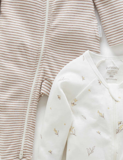 Organic cotton - Wattle Bee 2 Pack Zip Growsuit- special price