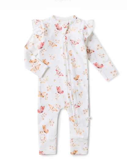 Butterfly Organic Snugglesuit Convertible Romper with Frill- Special Price
