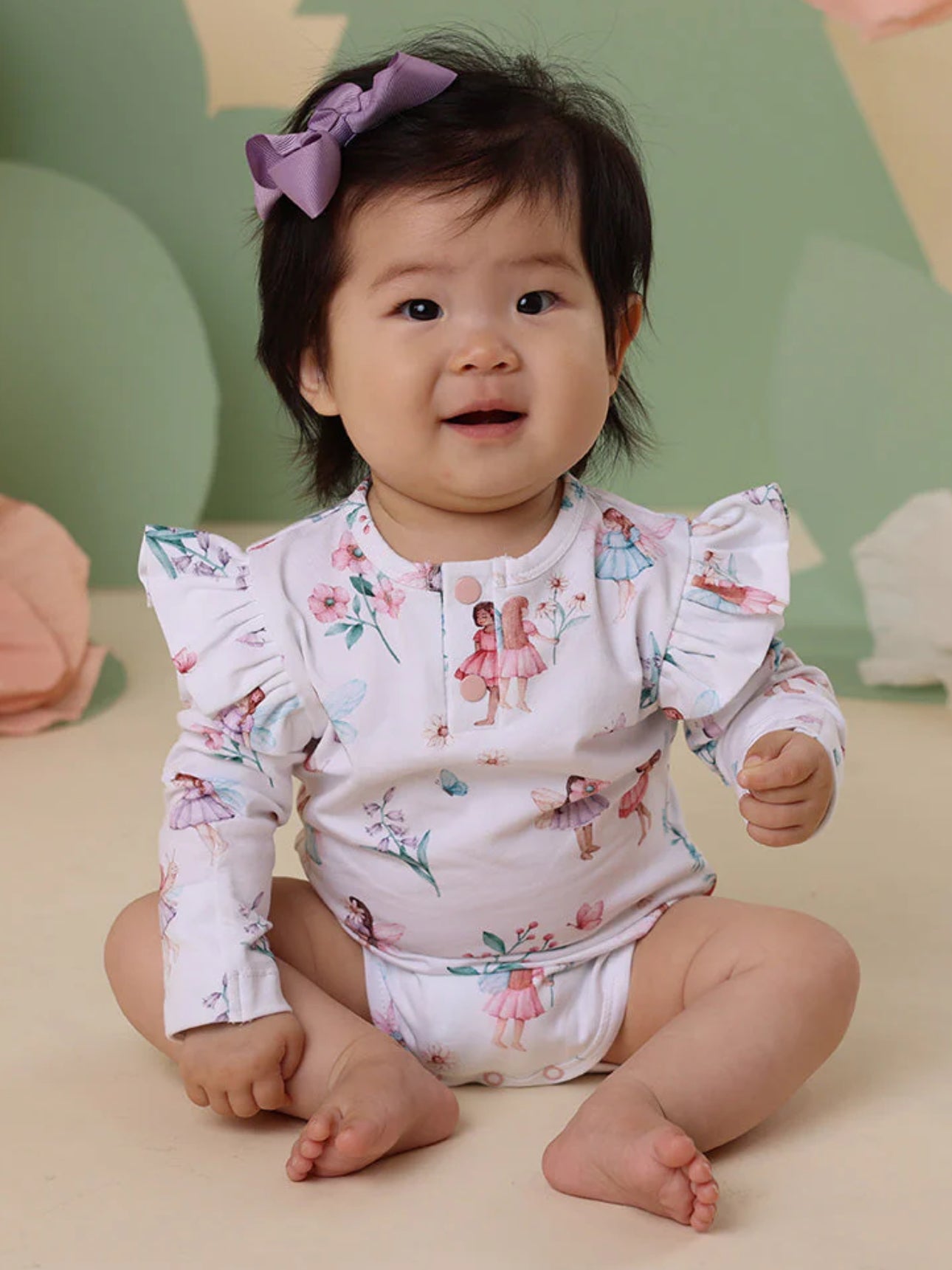 Fairy Garden Long Sleeve Organic Bodysuit with Frill- Special Price