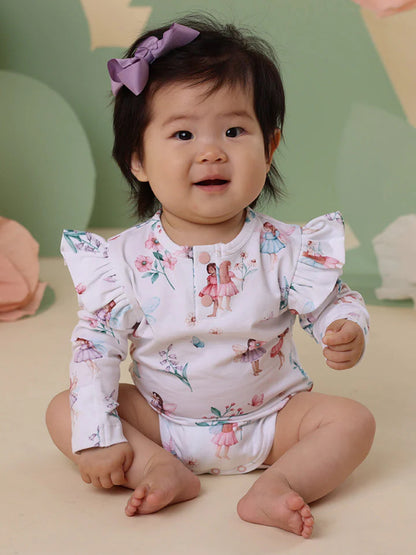 Fairy Garden Long Sleeve Organic Bodysuit with Frill- Special Price