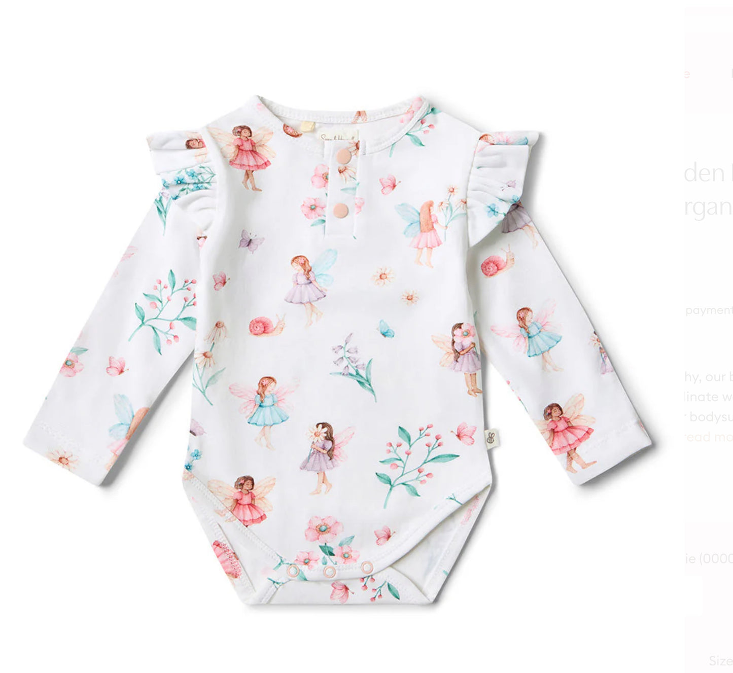 Fairy Garden Long Sleeve Organic Bodysuit with Frill- Special Price