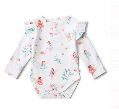 Fairy Garden Long Sleeve Organic Bodysuit with Frill- Special Price