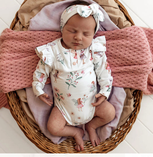 Fairy Garden Long Sleeve Organic Bodysuit with Frill- Special Price
