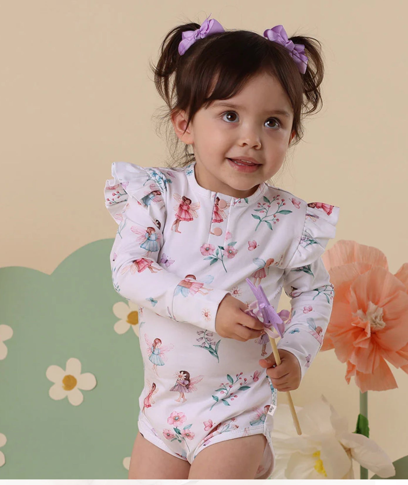 Fairy Garden Long Sleeve Organic Bodysuit with Frill- Special Price