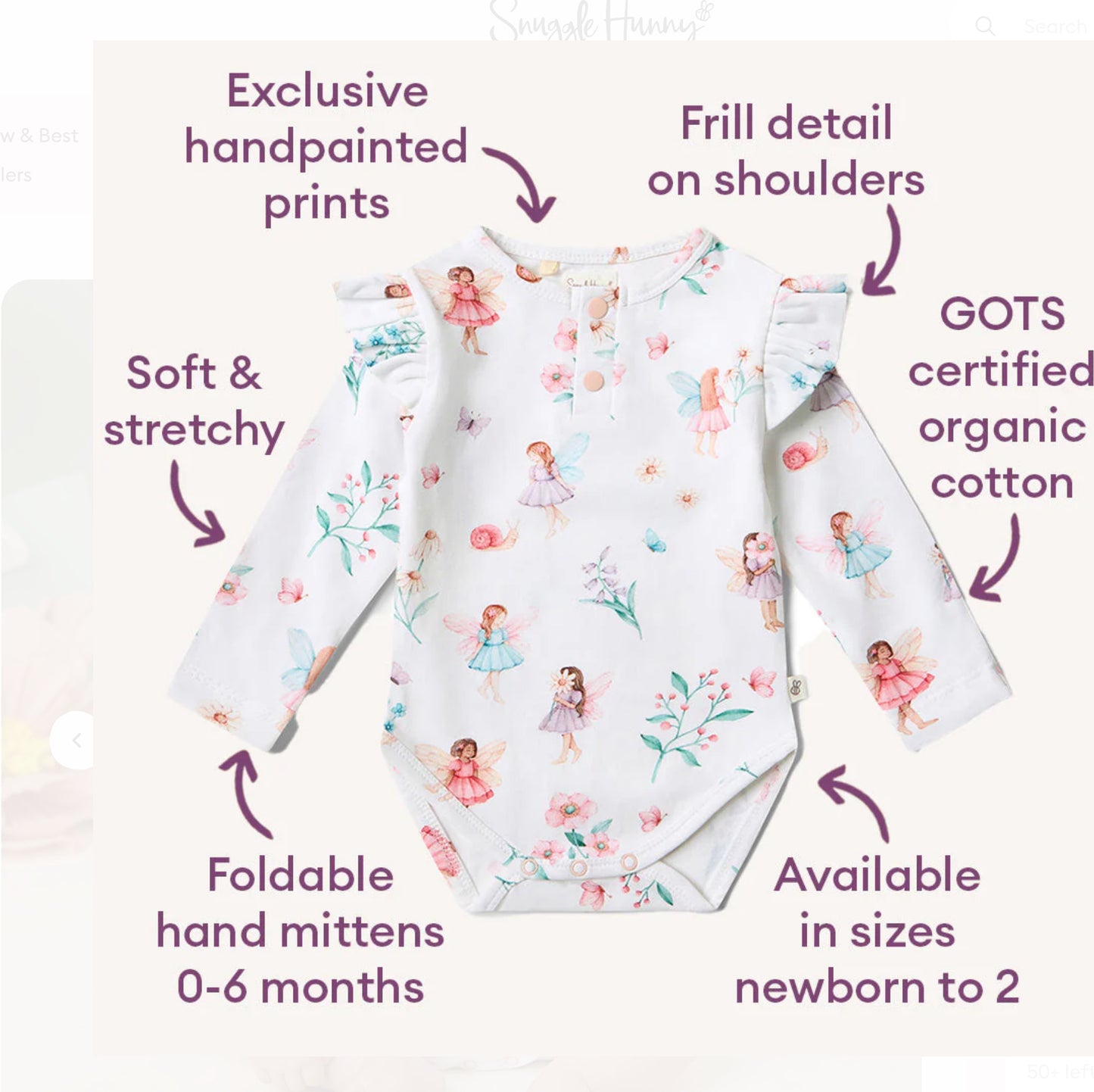 Fairy Garden Long Sleeve Organic Bodysuit with Frill- Special Price