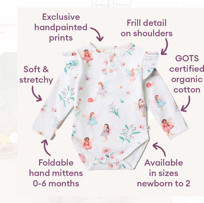 Fairy Garden Long Sleeve Organic Bodysuit with Frill- Special Price