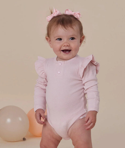 Baby Pink Long Sleeve Organic Bodysuit with Frill- Special Price