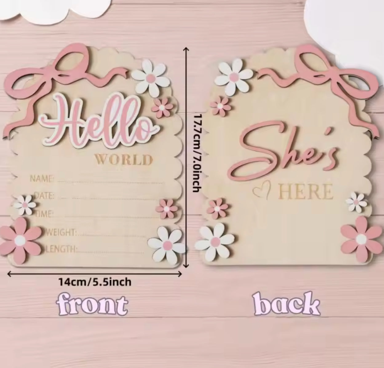 2 siDe Bow wooden Birth announcement plaque