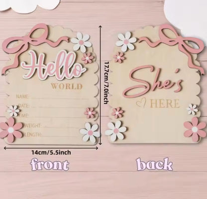 2 siDe Bow wooden Birth announcement plaque