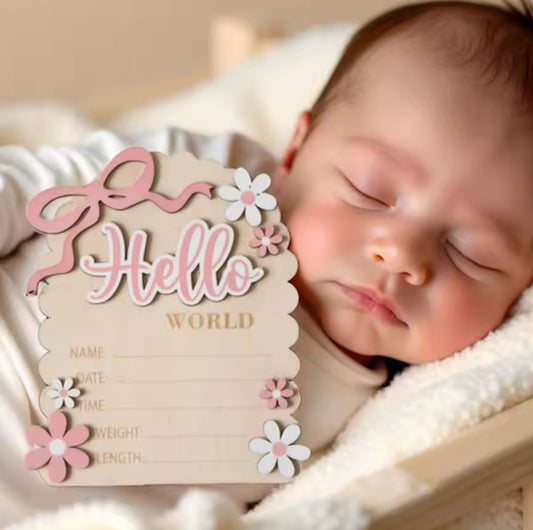 2 siDe Bow wooden Birth announcement plaque