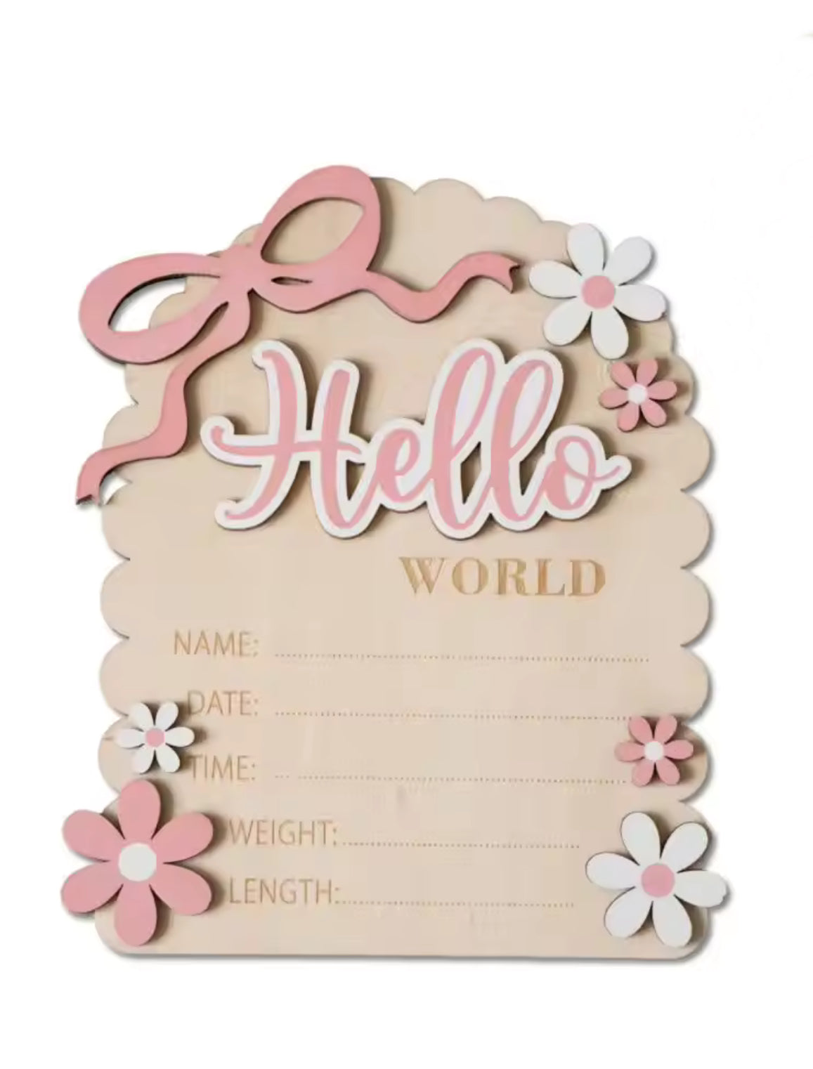2 siDe Bow wooden Birth announcement plaque