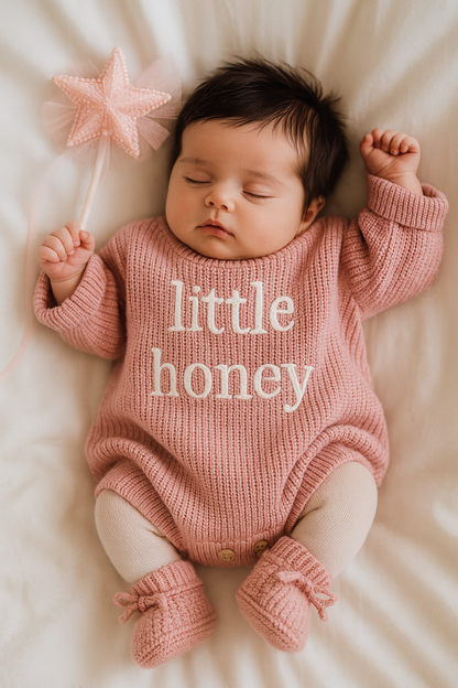 Little Honey knit Romper - Pink