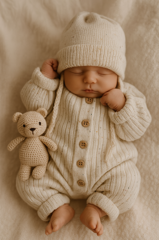 CLEARANCE-  Cotton ribbed Romper - long sleeve