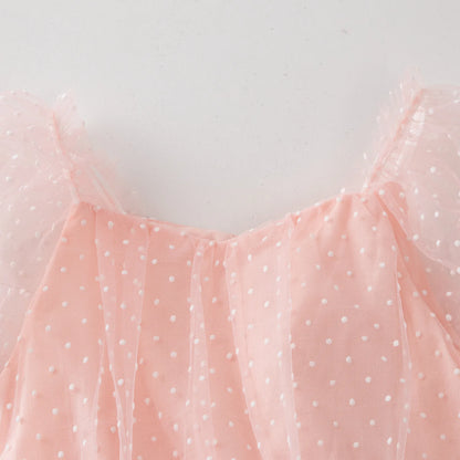 Nardia spotted tulle Dress Romper - Peachy Pink