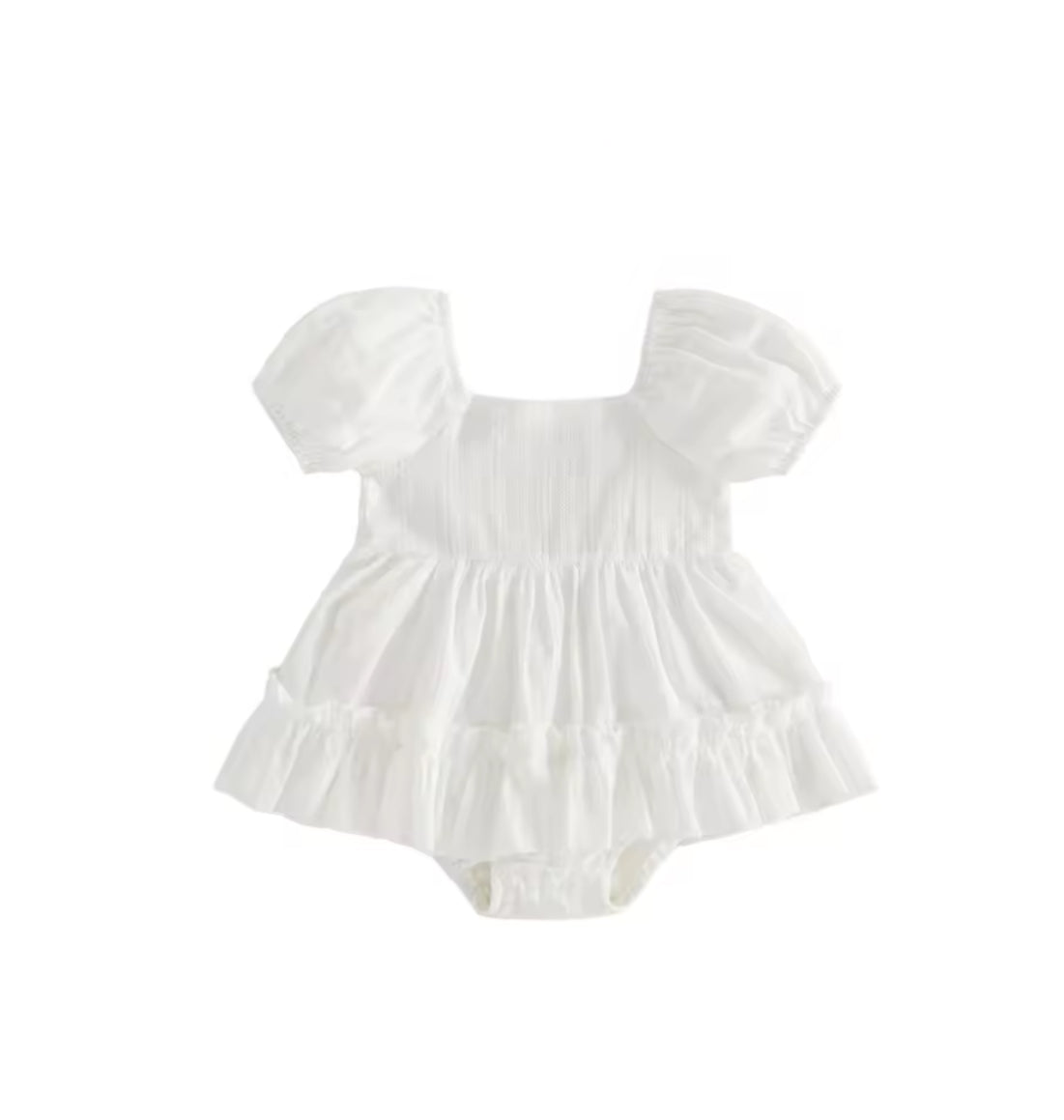 White baby romper with ruffled sleeves on a white background